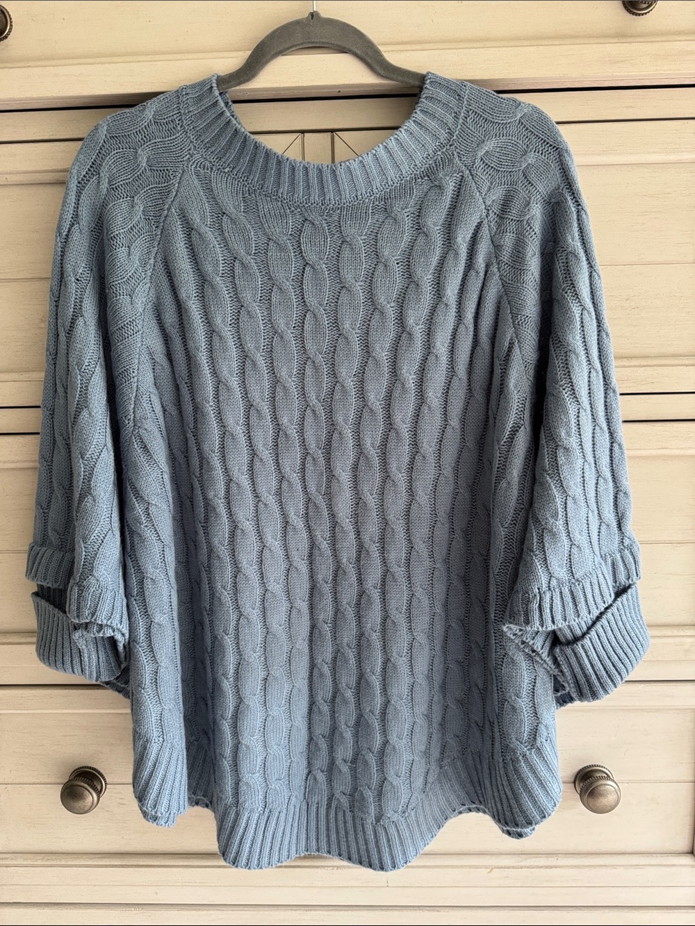 Pretty Persuasions Light Blue Cable-Knit Poncho Sweater